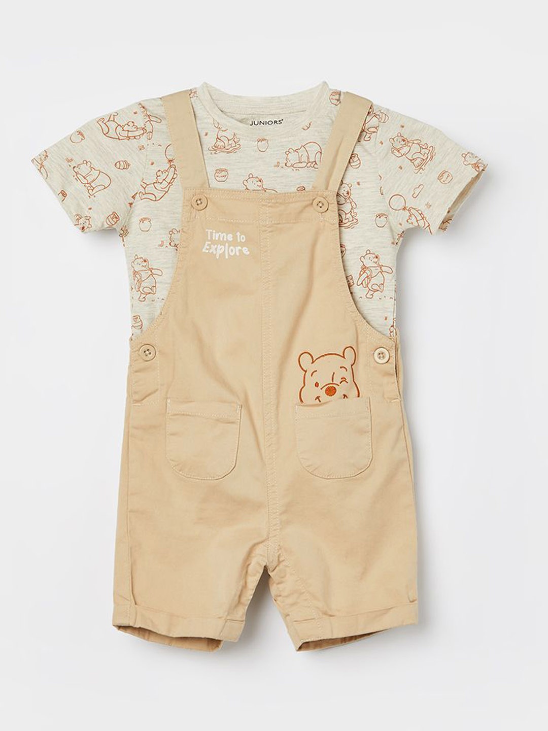 

Juniors by Lifestyle Kids Disney Winnie The Pooh Printed Dungaree With T-Shirt, Beige