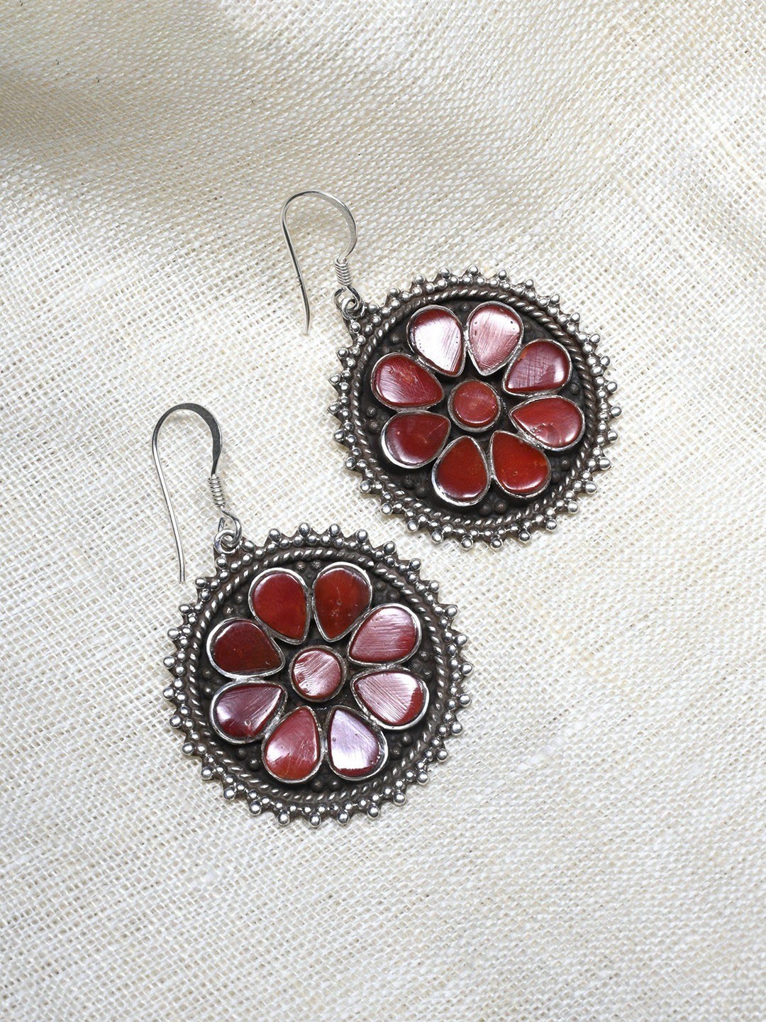 

Exotic India Coral Gemstone Round Shape Sterling Silver Hook Earrings