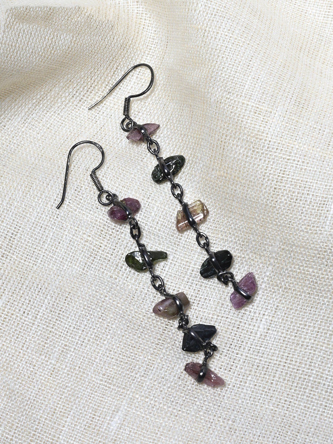 

Exotic India Sterling Silver Contemporary Tourmaline Studded Drop Earrings