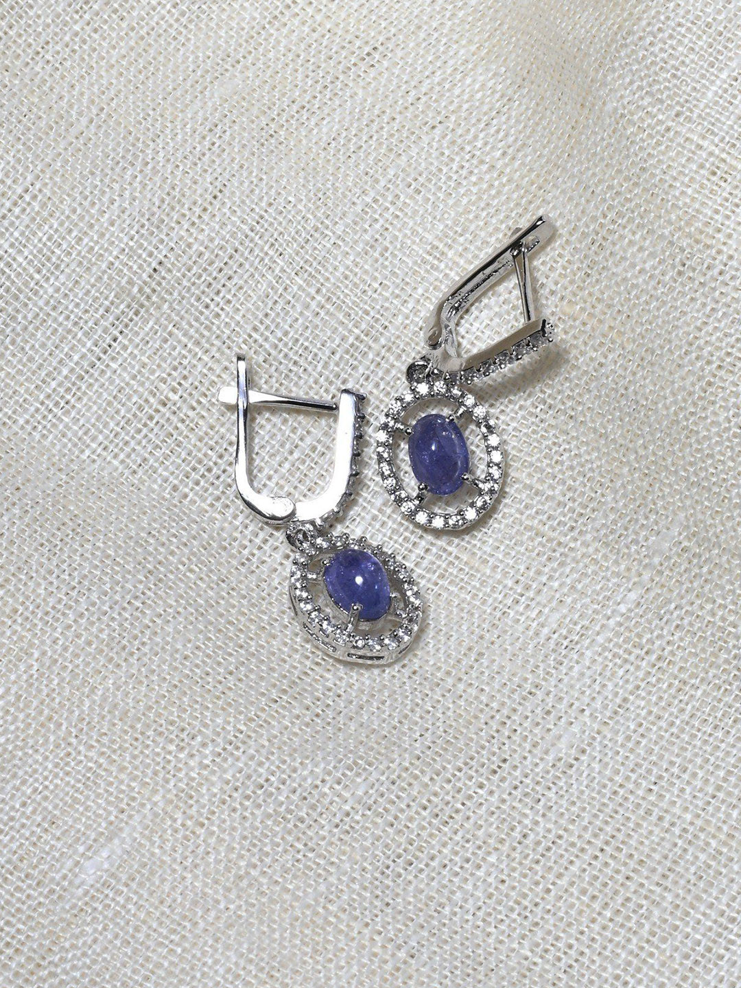 

Exotic India Sterling Silver Contemporary Lapis Lazuli Studded Drop Earrings