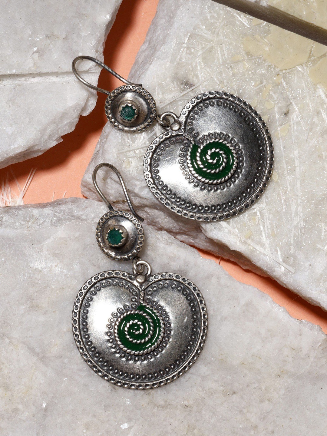 

Exotic India Emerald Stone Sterling Silver Dangle Hook Earrings
