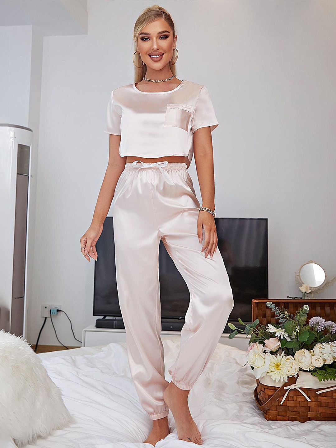 

LULU & SKY Night Wear Top & Pyjama Set, Champagne