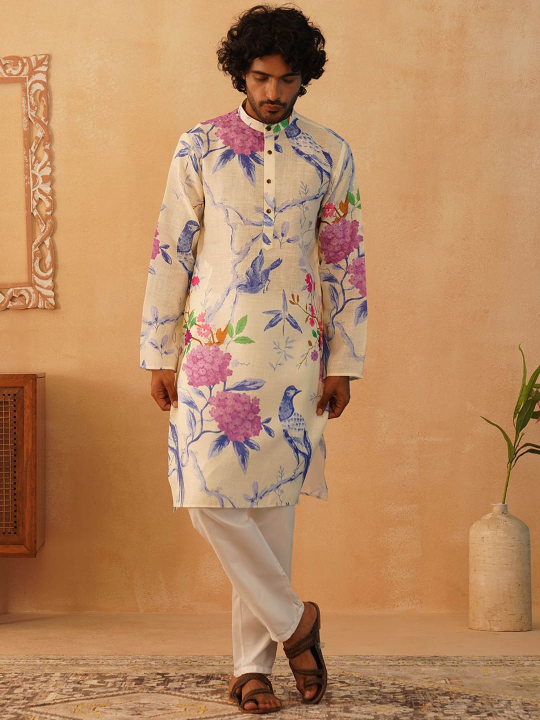 

Jompers Floral Printed Pure Cotton Straight Kurta with Pyjamas, White