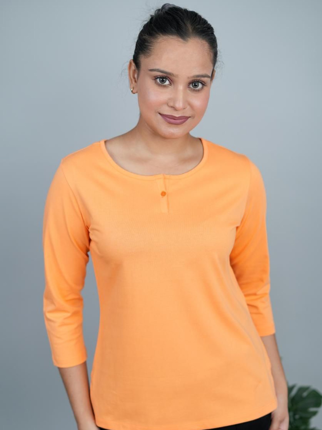 

Mlada Women Henley Neck Pockets T-shirt, Orange