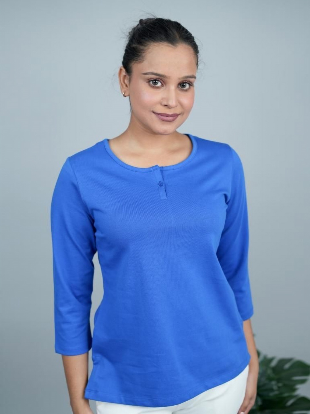 

Mlada Women Henley Neck T-shirt, Blue