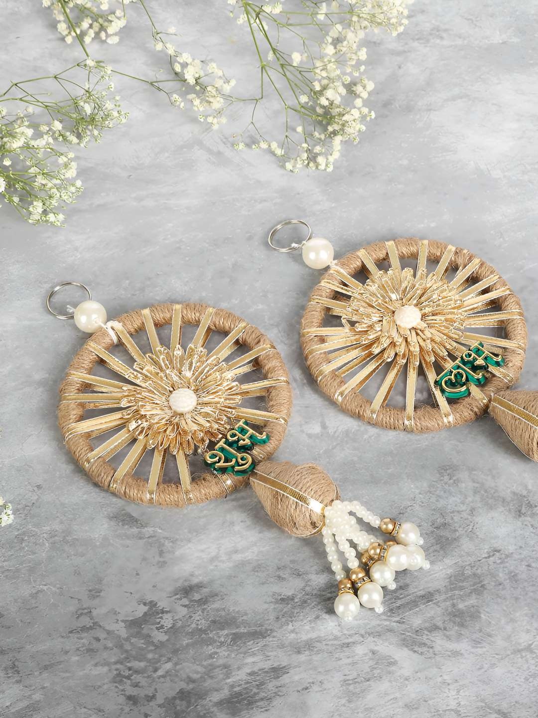

THE HOME CO. Brown & Gold Toned 2 Pieces Jute Subhlabh Hanging Toran Festive Decor