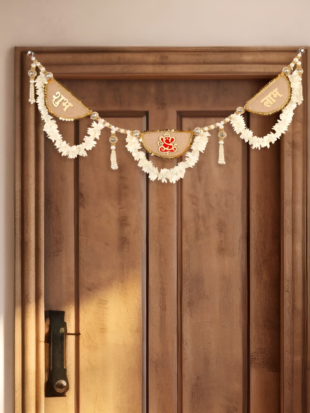 

THE HOME CO. White & Brown Jute Textured Gajra Toran Festive Decor
