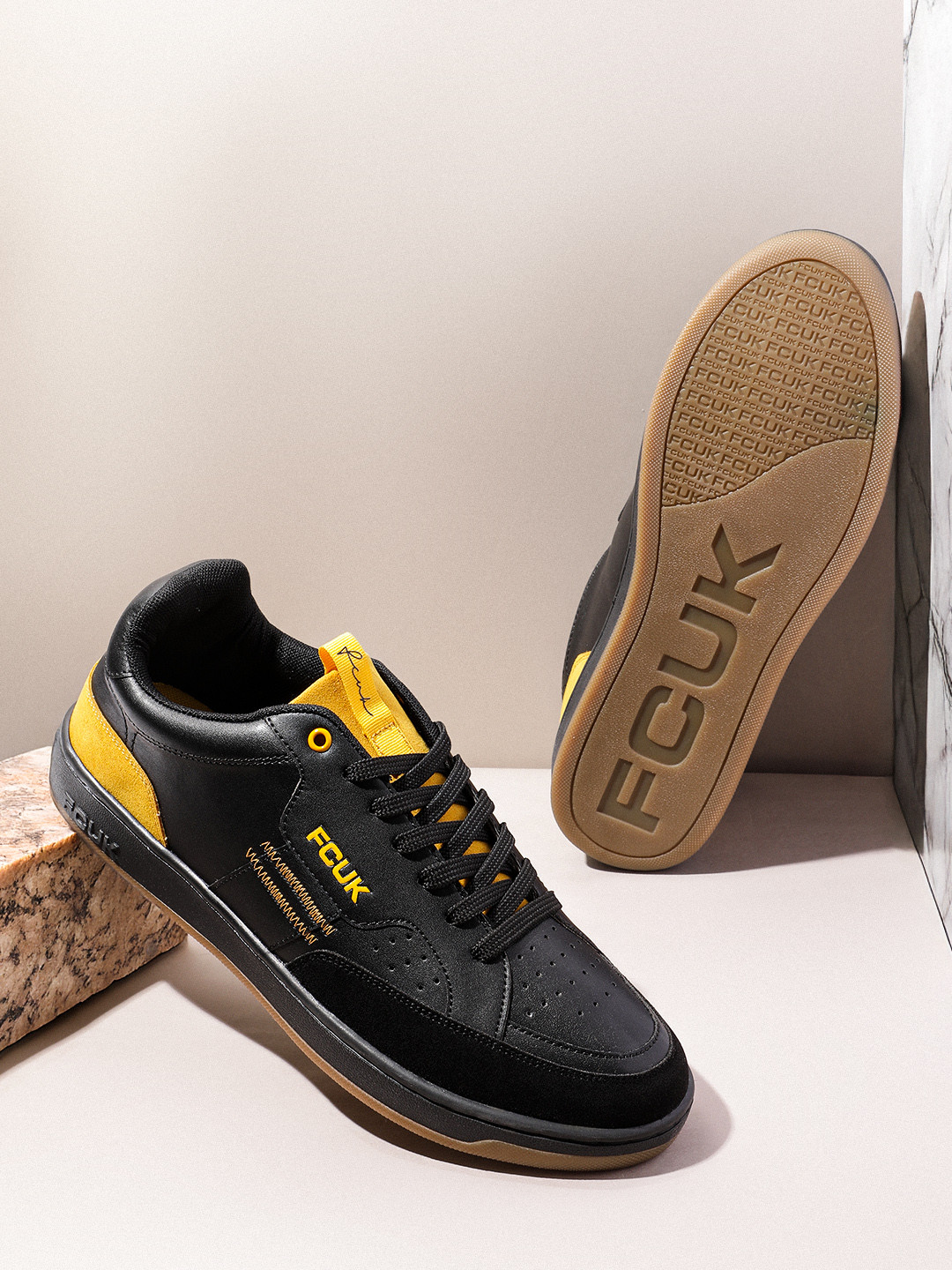 

FCUK Men Brand-Logo Printed Everyday Sneakers, Black