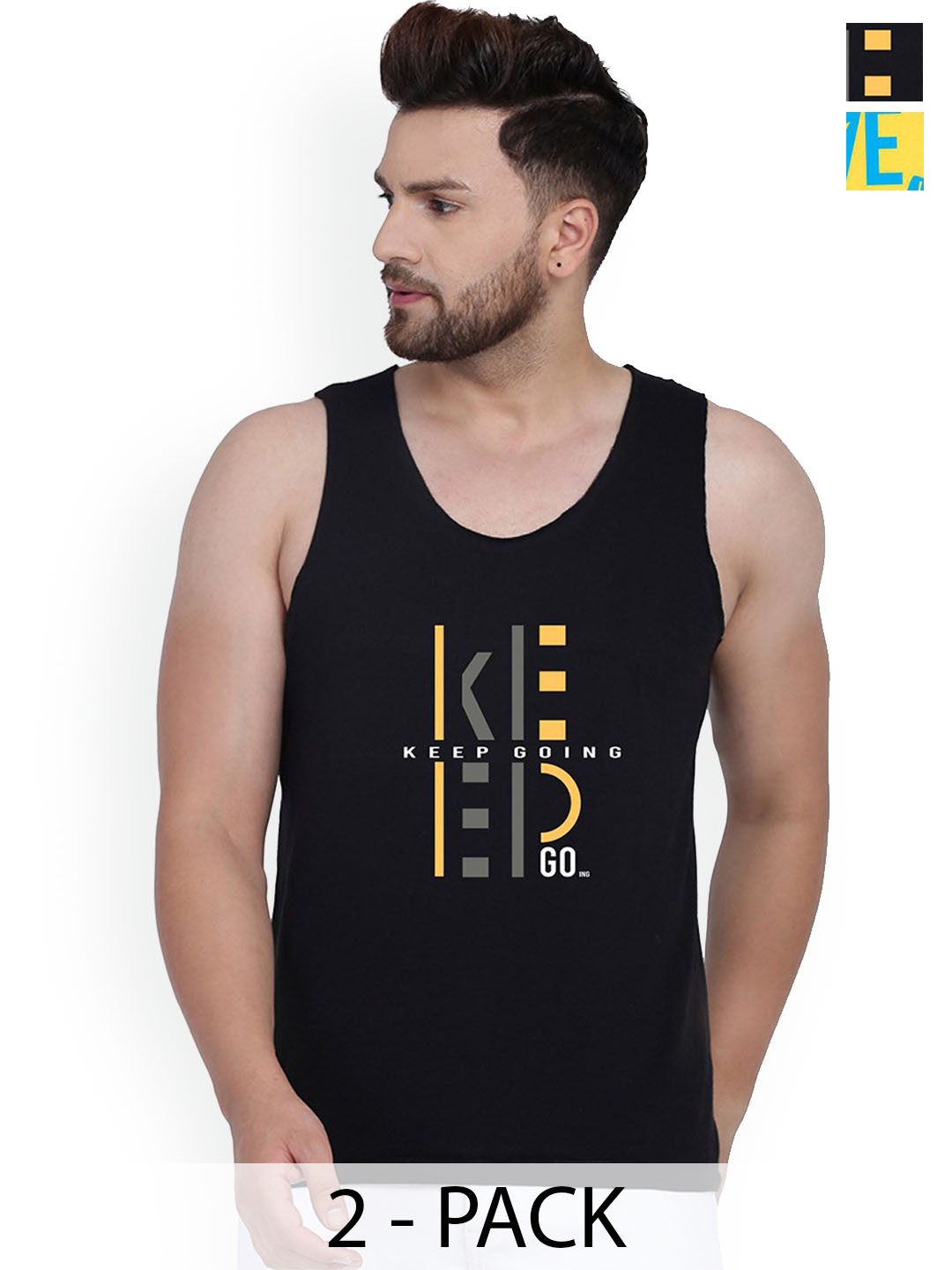 

SLOWLORIS Men Pack Of 2 Printed Gym Vests, Yellow