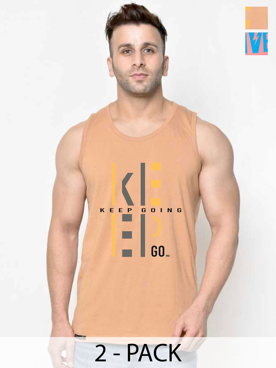 

SLOWLORIS Pack Of 2 Men Printed Cotton Gym, Peach