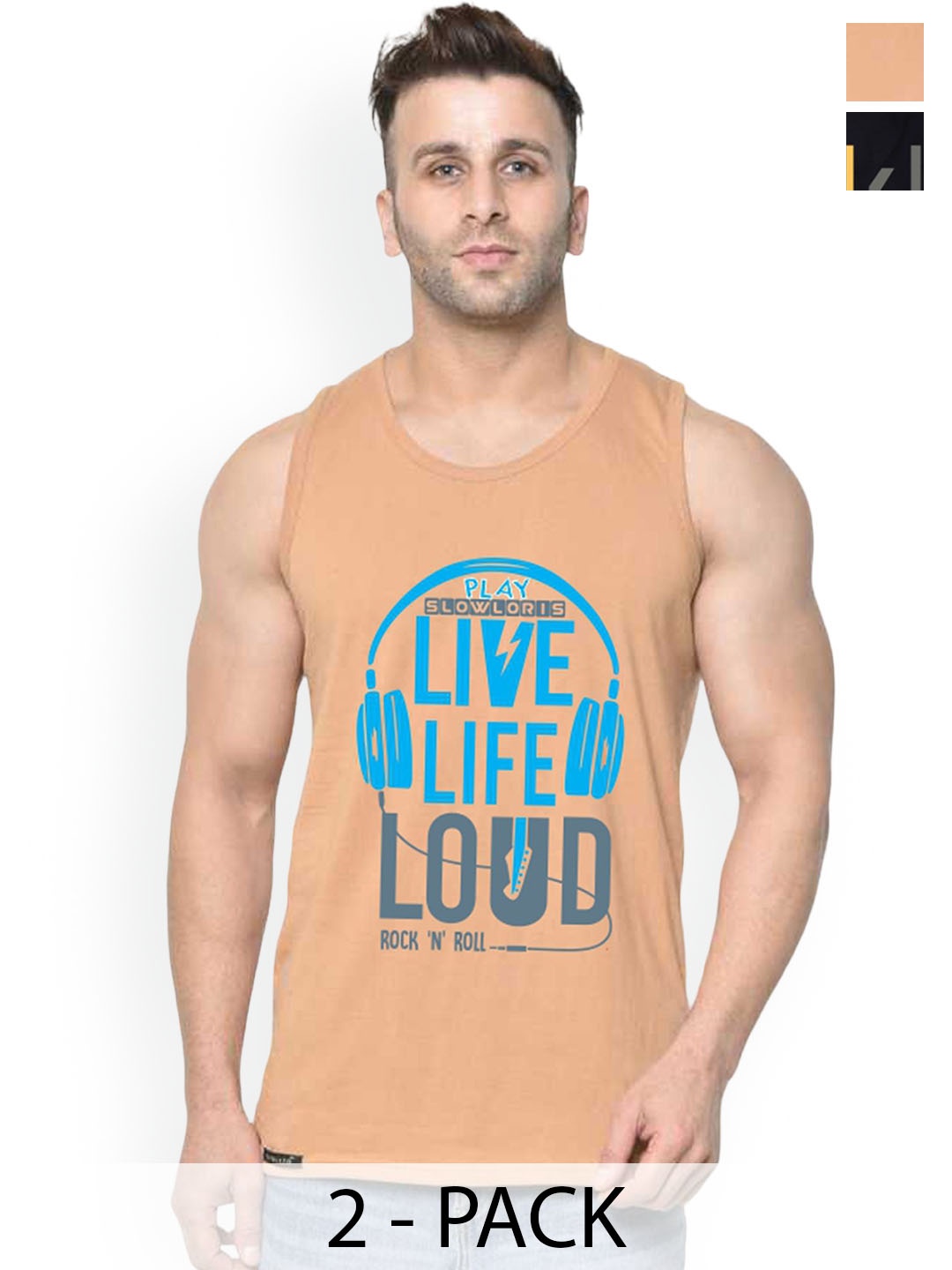 

SLOWLORIS Pack Of 2 Printed Cotton Gym Vests, Rust