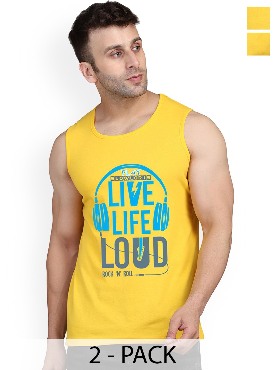 

SLOWLORIS Pack Of 2 Printed Innerwear Vests, Yellow