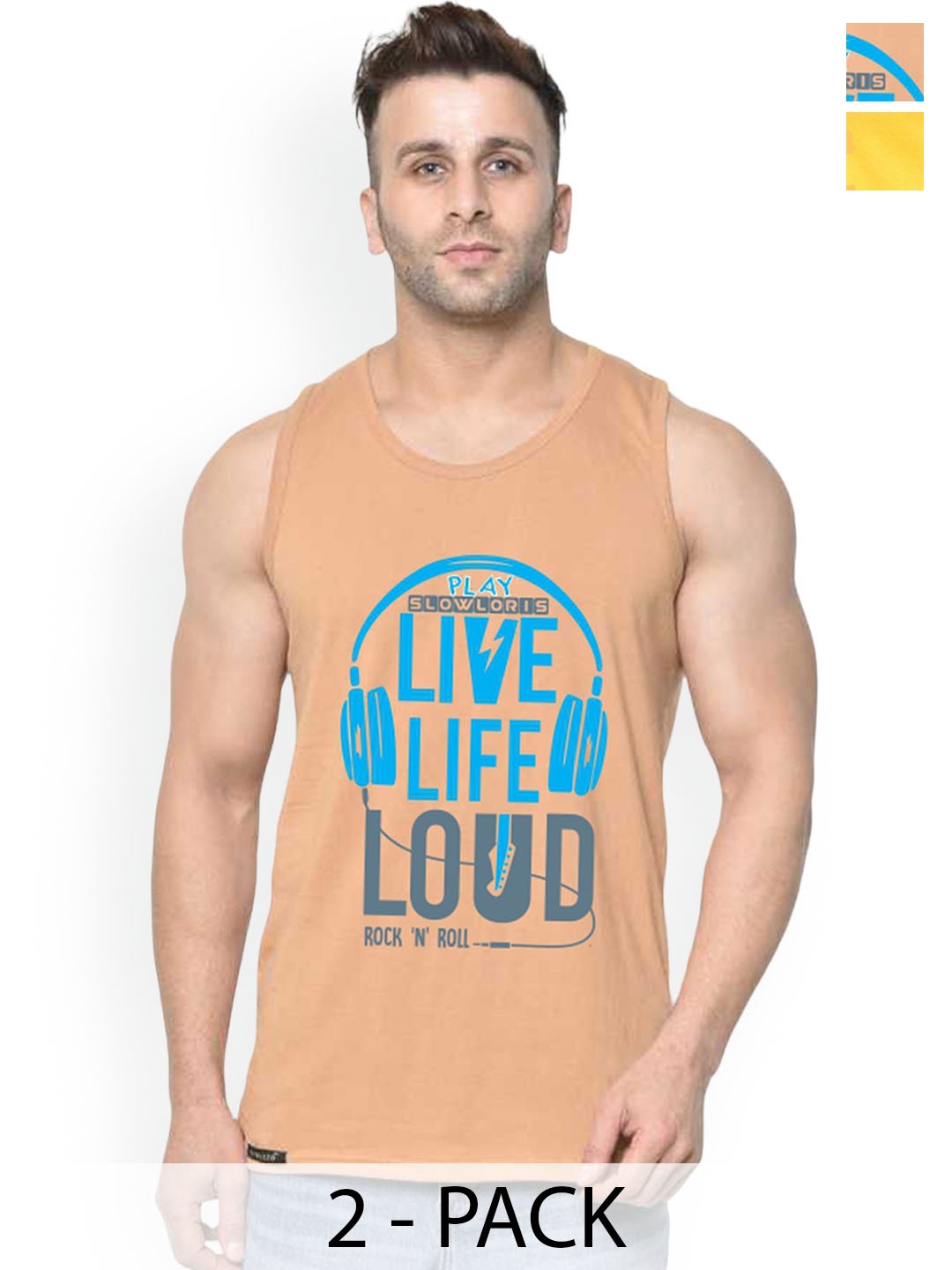 

SLOWLORIS Pack Of 2 Printed Innerwear Vests SL26 COMBO (LOUD RUST) (KEEP YELLOW)