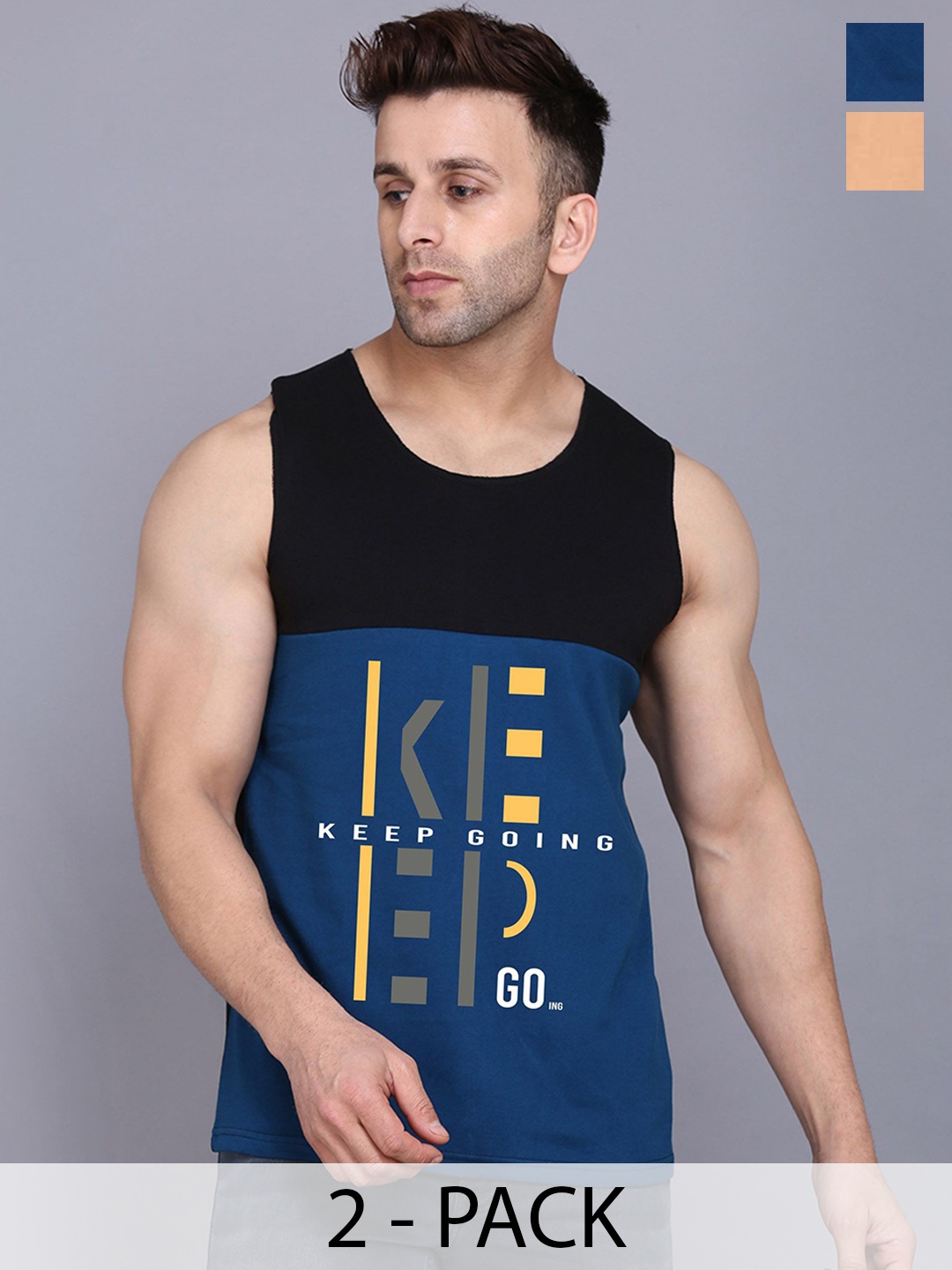 

SLOWLORIS Pack Of 2 Printed Cotton Gym Vests, Rust