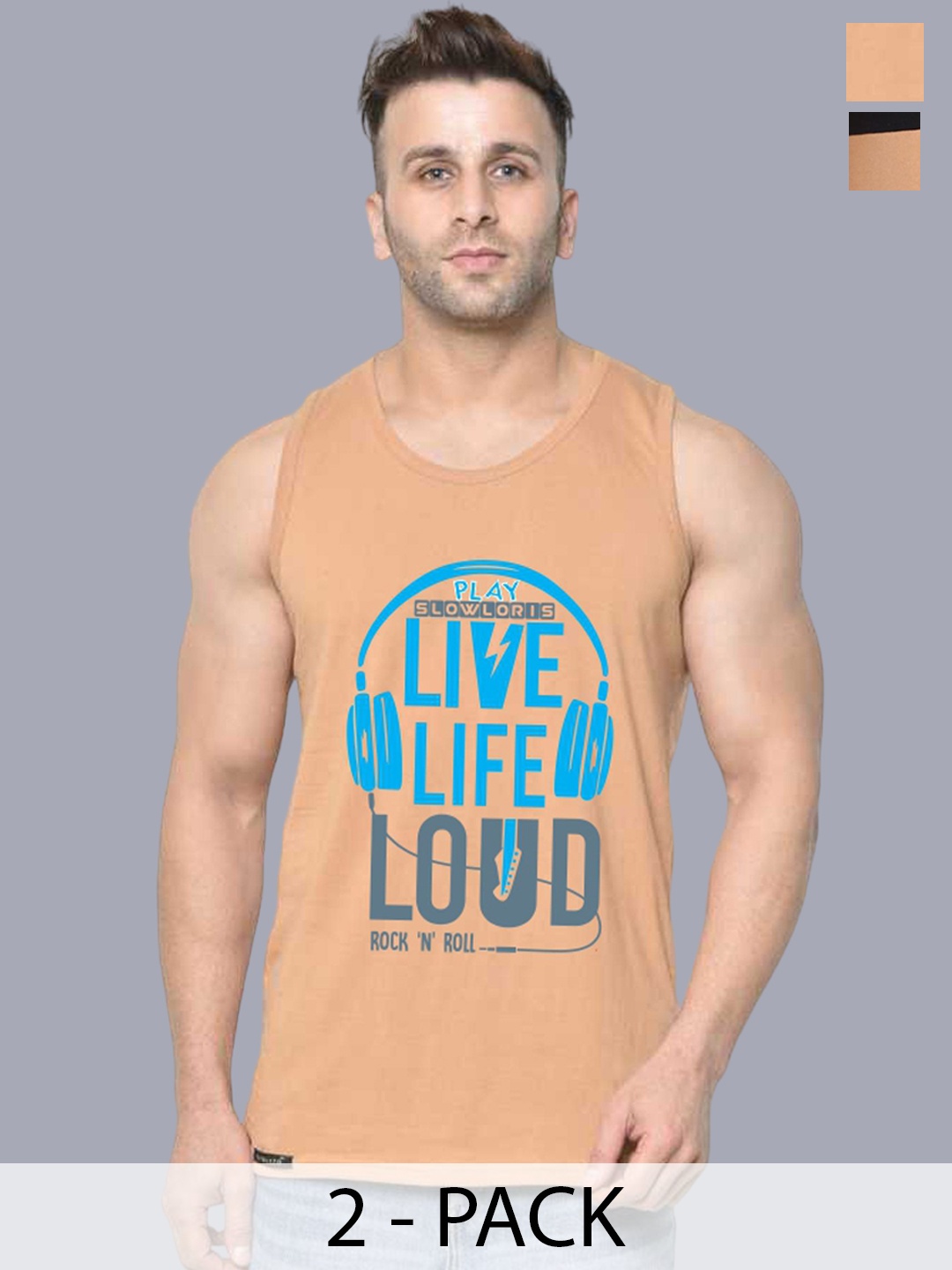 

SLOWLORIS Pack Of 2 Printed Innerwear Vests, Rust