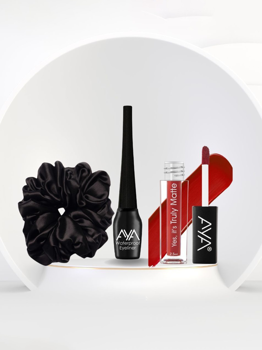 

AYA Waterproof Eyeliner, Yes It's Truly Matte Liquid Lipstick Liquid Lipstick & Scrunchie, Black