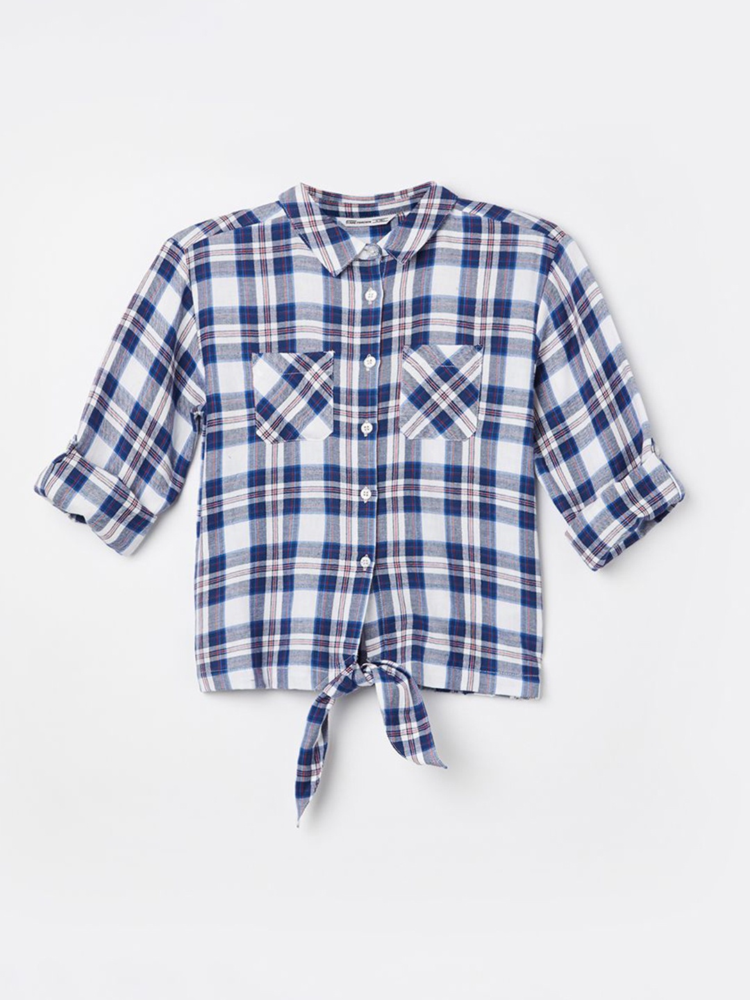

Fame Forever by Lifestyle Checked Roll-Up Sleeves Cotton Shirt Style Top, Multi