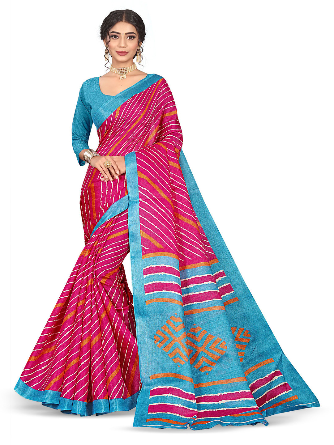 

RUNAYA NX Striped Pure Silk Saree, Pink