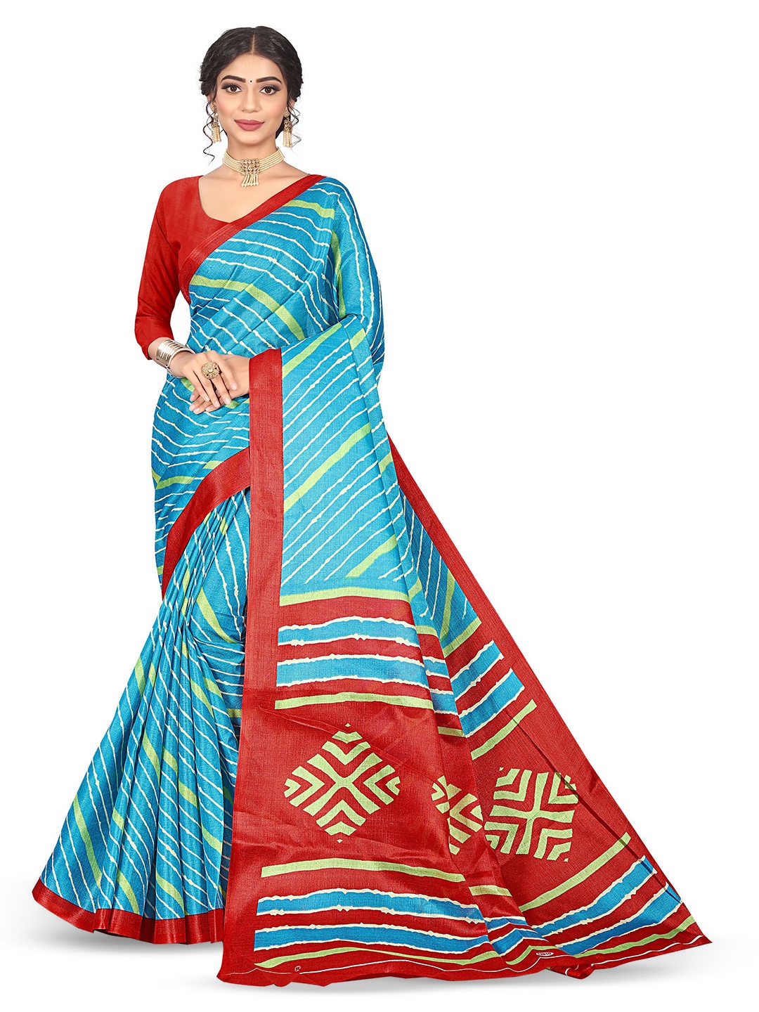

RUNAYA NX Geometric Pure Silk Saree, Blue