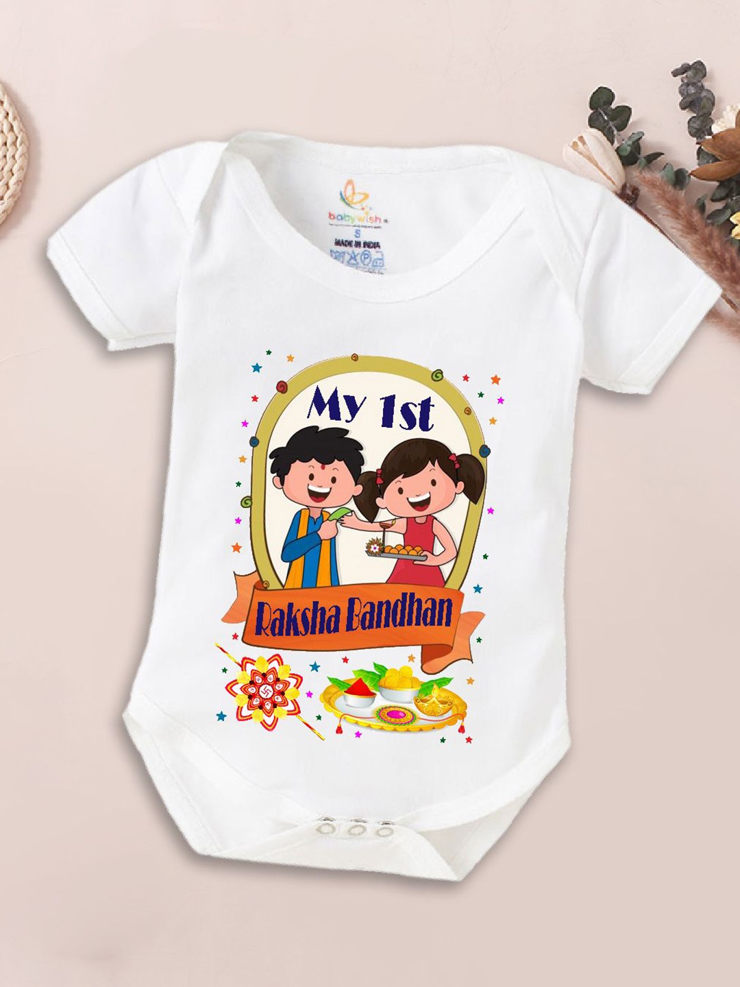 

Babywish Infants My 1st Raksha Bandhan Printed Cotton Bodysuit, White