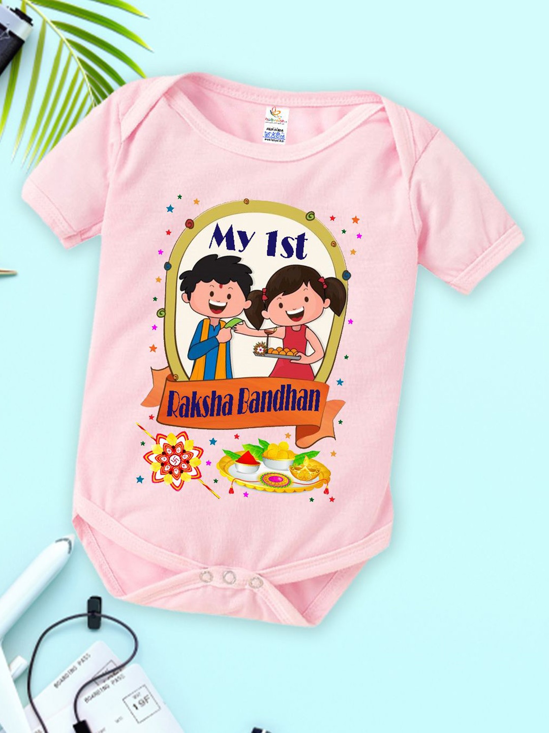 

Babywish Infants My 1st Raksha Bandhan Printed Cotton Bodysuit, Pink