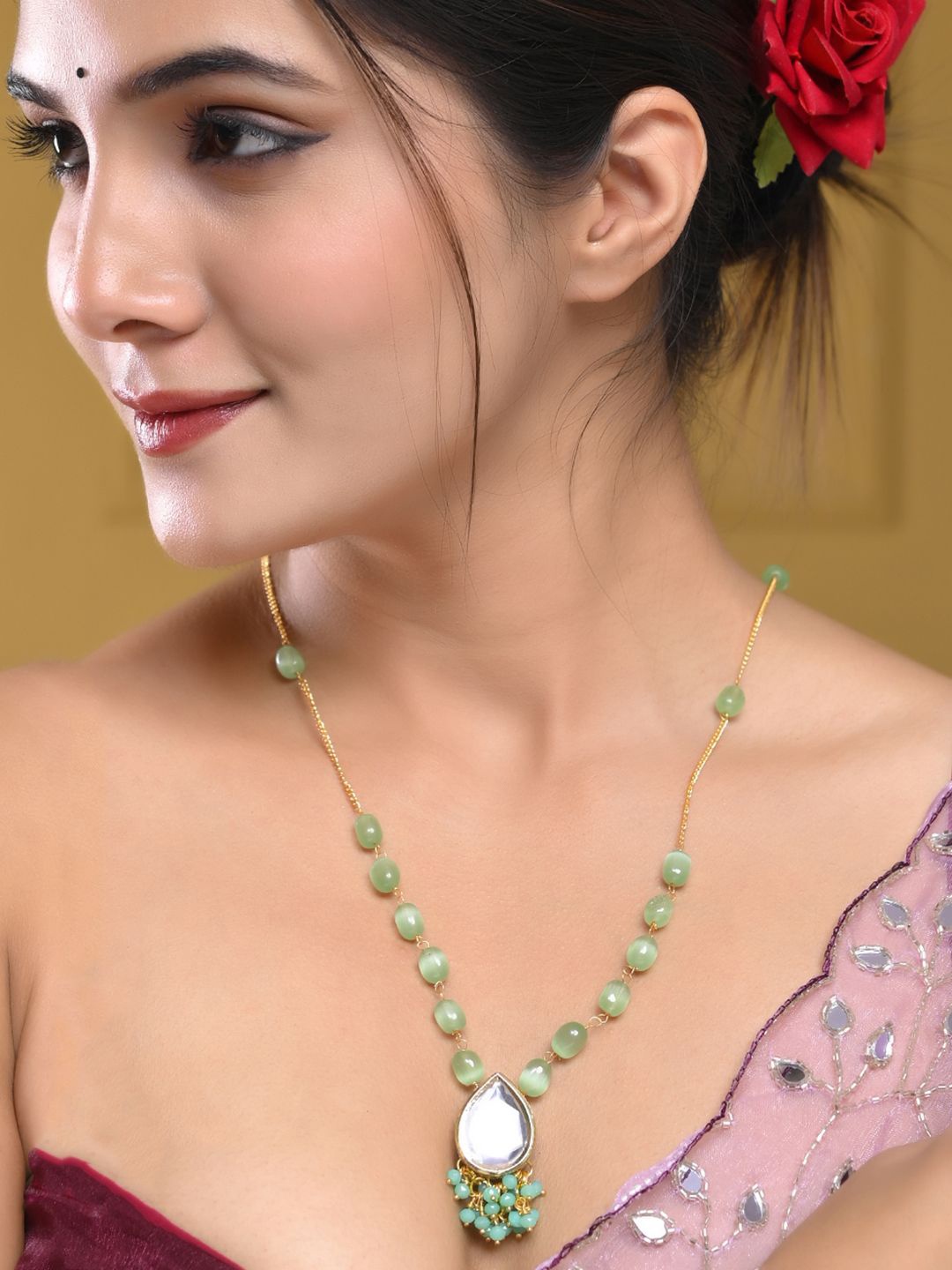 

Silvermerc Designs Gold-Plated Kundan Studded Necklace, Green