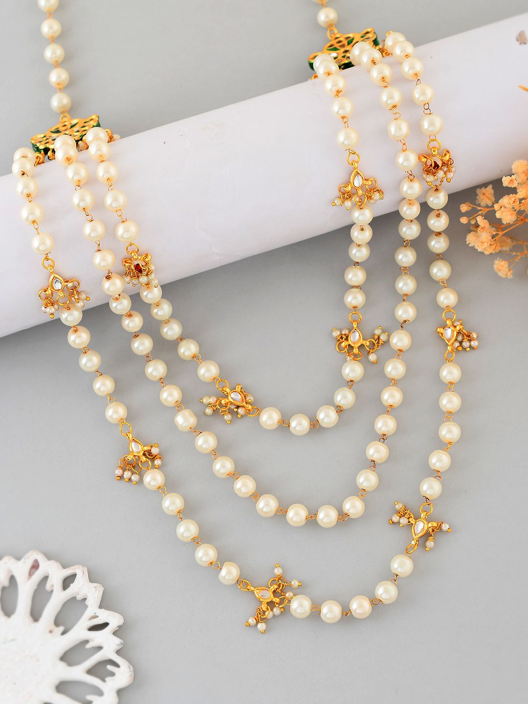 

Silvermerc Designs Gold-Plated Layered Pearl & Kundan Beaded Necklace, White