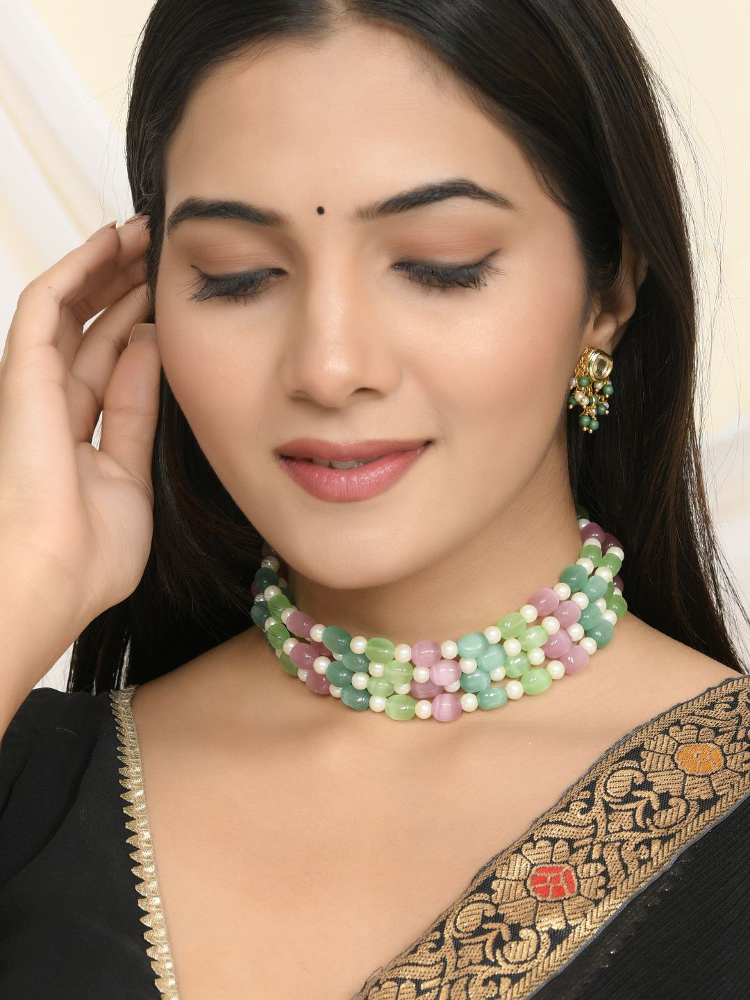 

Silvermerc Designs Brass Gold-Plated Choker Necklace, Green