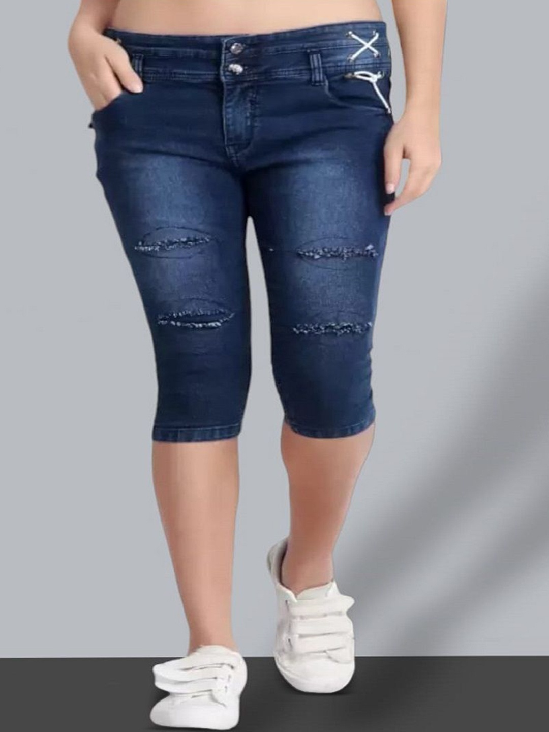 

Perfect Outlet Women Regular Fit High Waist Denim Capri, Blue