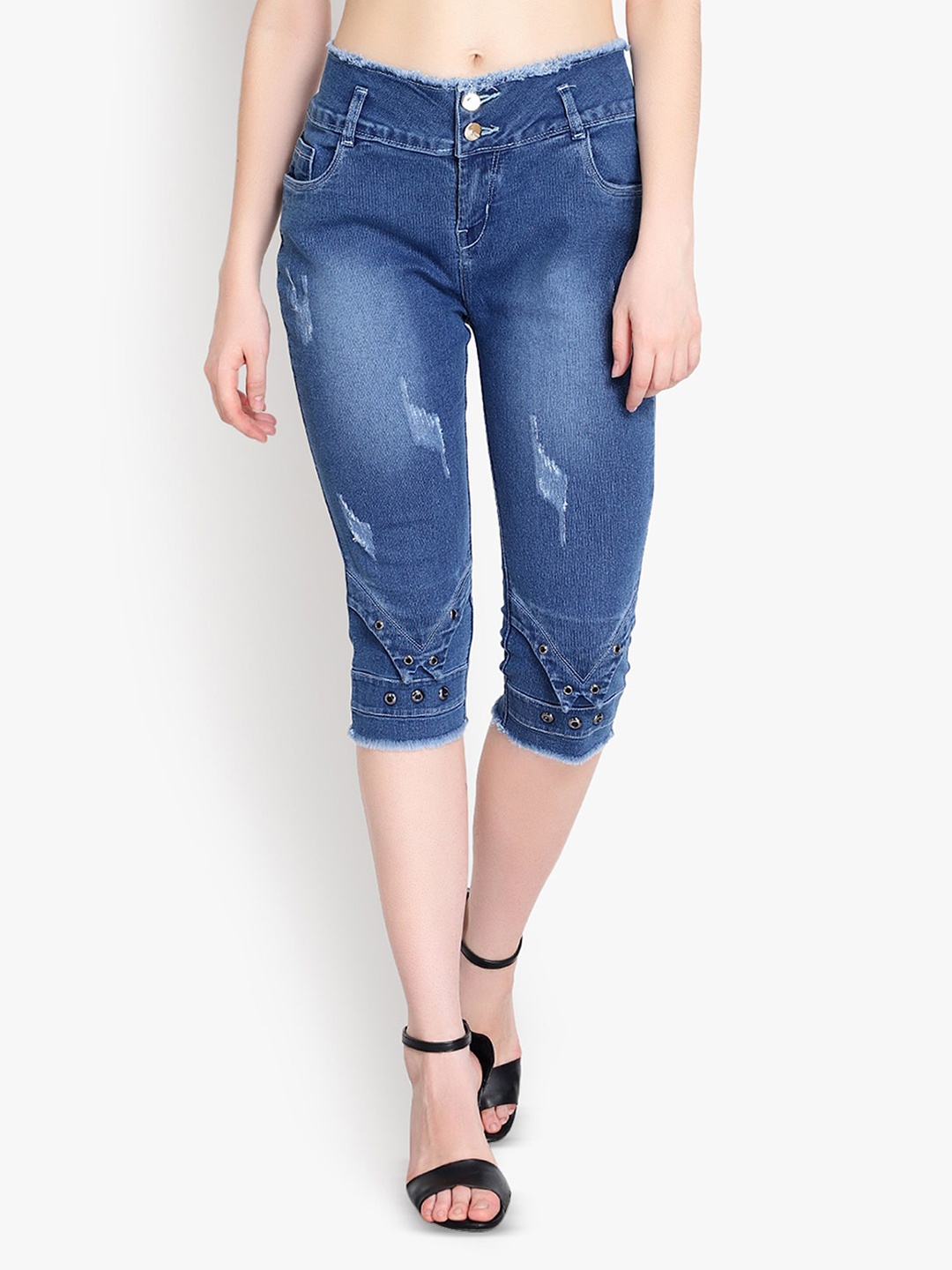 

Perfect Outlet Women Mid-Rise Denim Capris, Blue