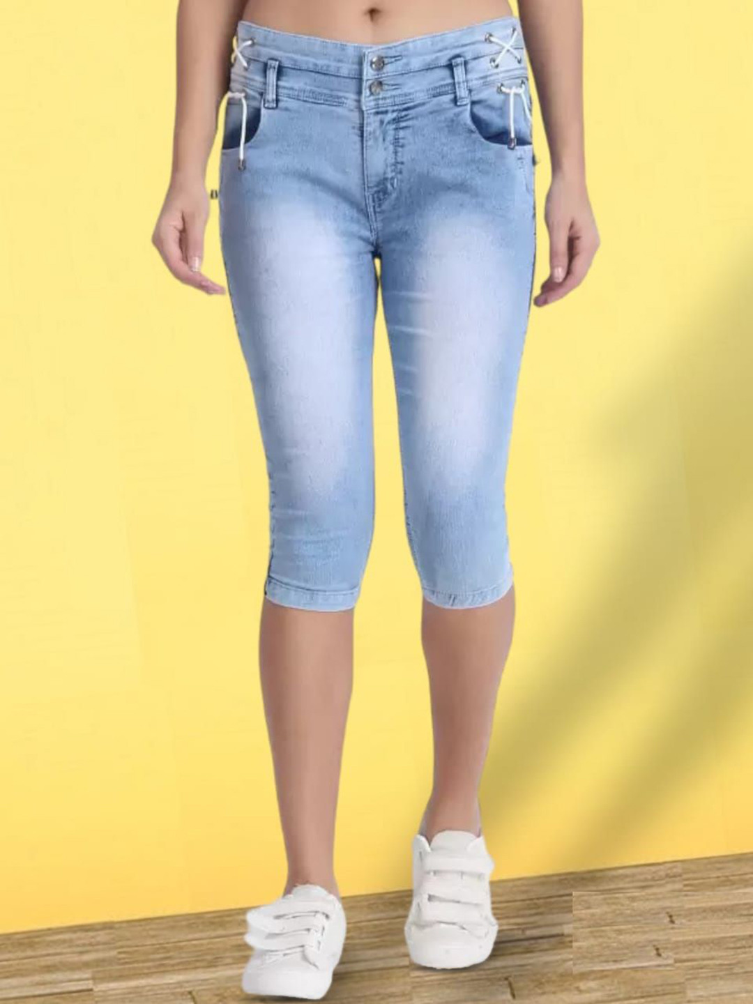 

Perfect Outlet Women High Waist Capris, Blue