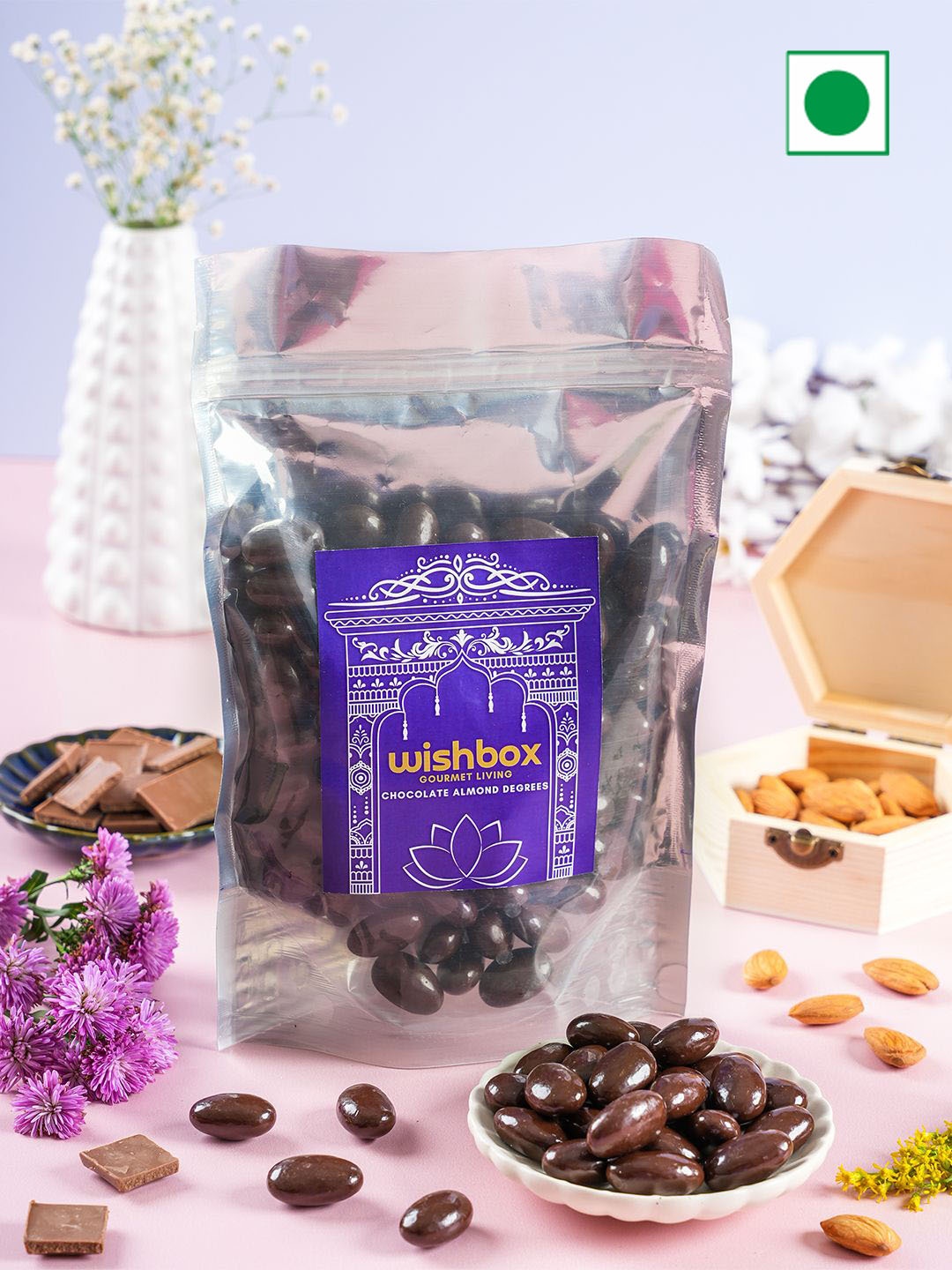 

Wishbox Choco Almond Nutties With Rakhi, Tikka & Chawal, Brown