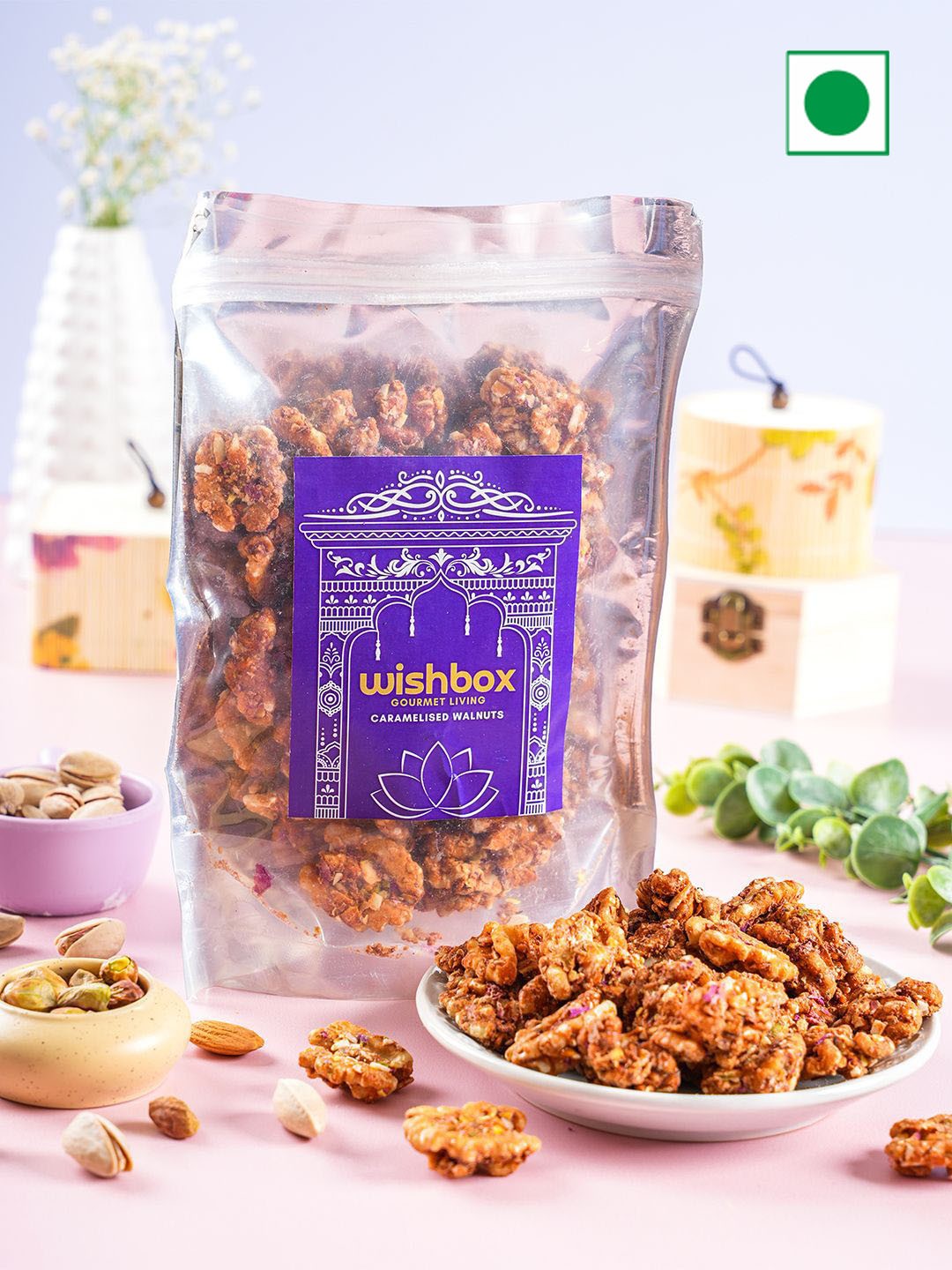 

Wishbox Set Of 2 Caramalised Walnuts & Rakhi Gifts, Brown