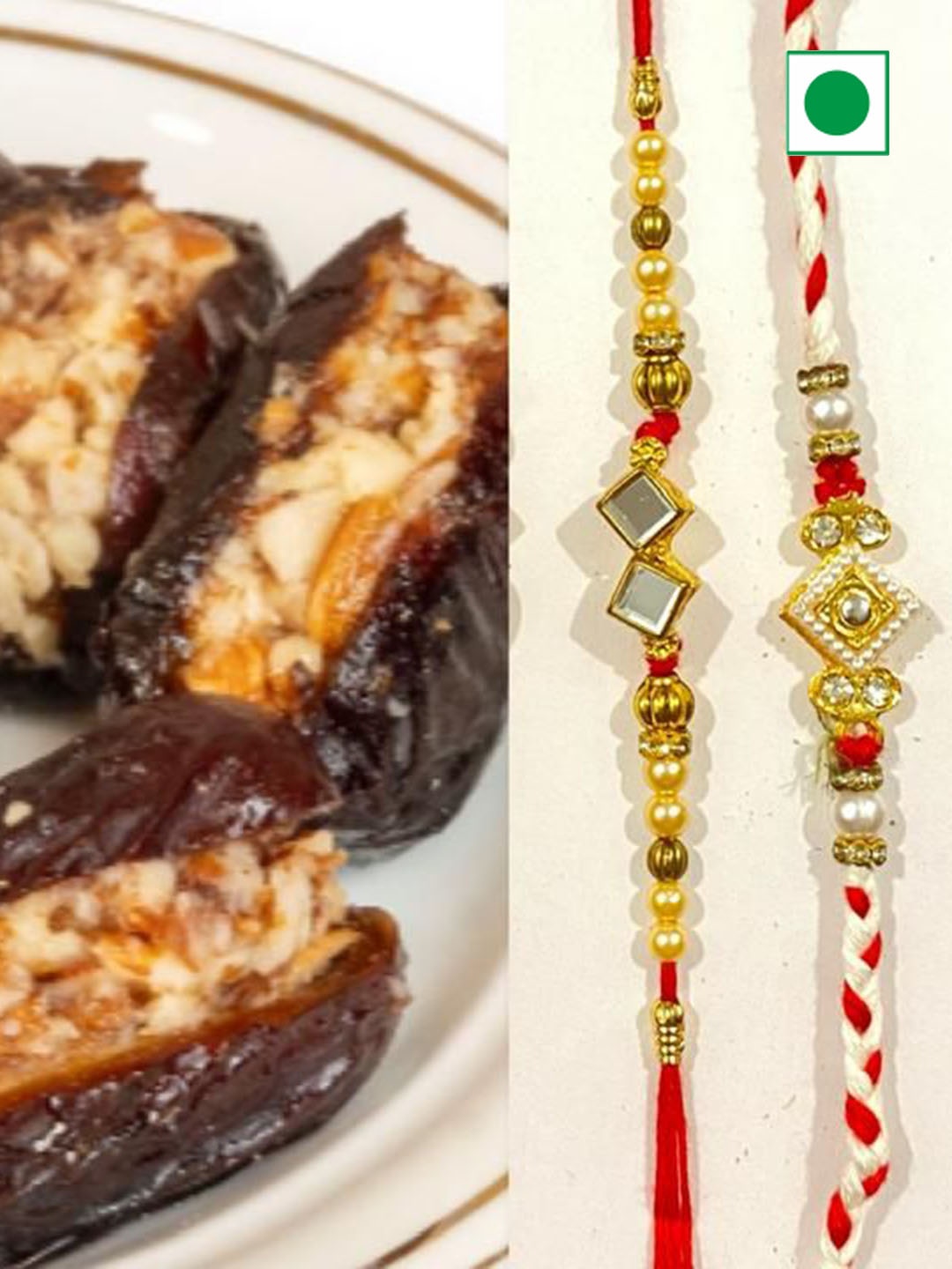 

Wishbox Set Of 2 Stuffed Almond Dates & Rakhi Gifts, Brown