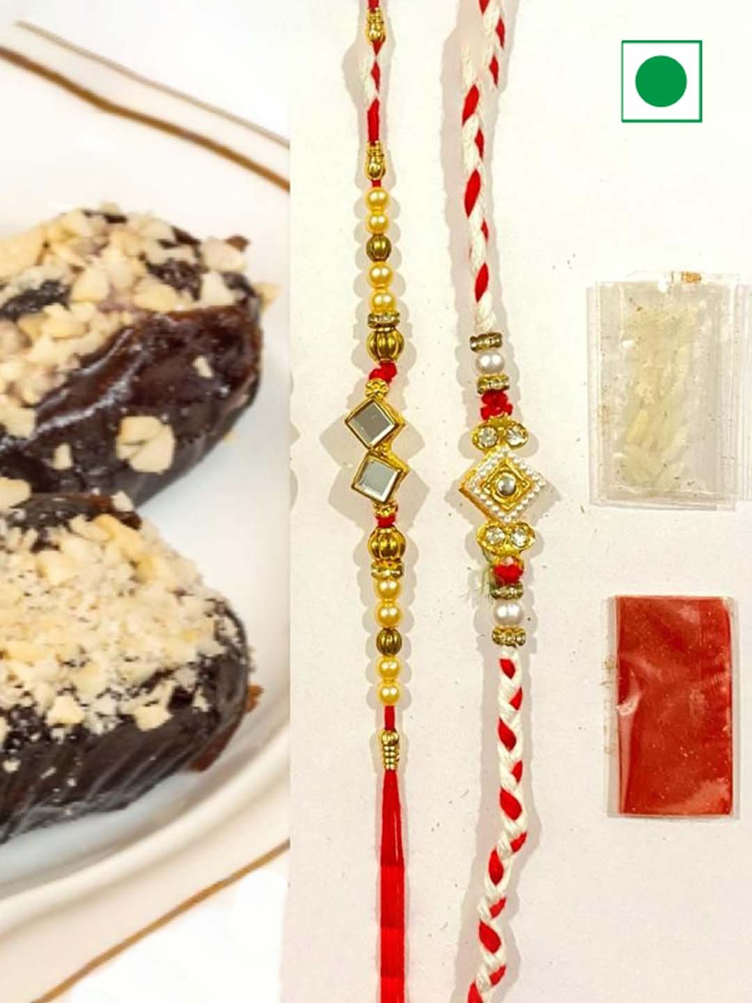 

Wishbox Set Of 2 Rakhis With Roli Chawal & Dry Fruits Gift Box, Brown
