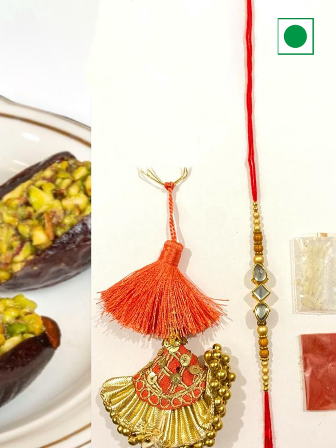 

Wishbox Set Of 2 Rakhis With Roli Chawal & Dry Fruits Gift Box, Brown