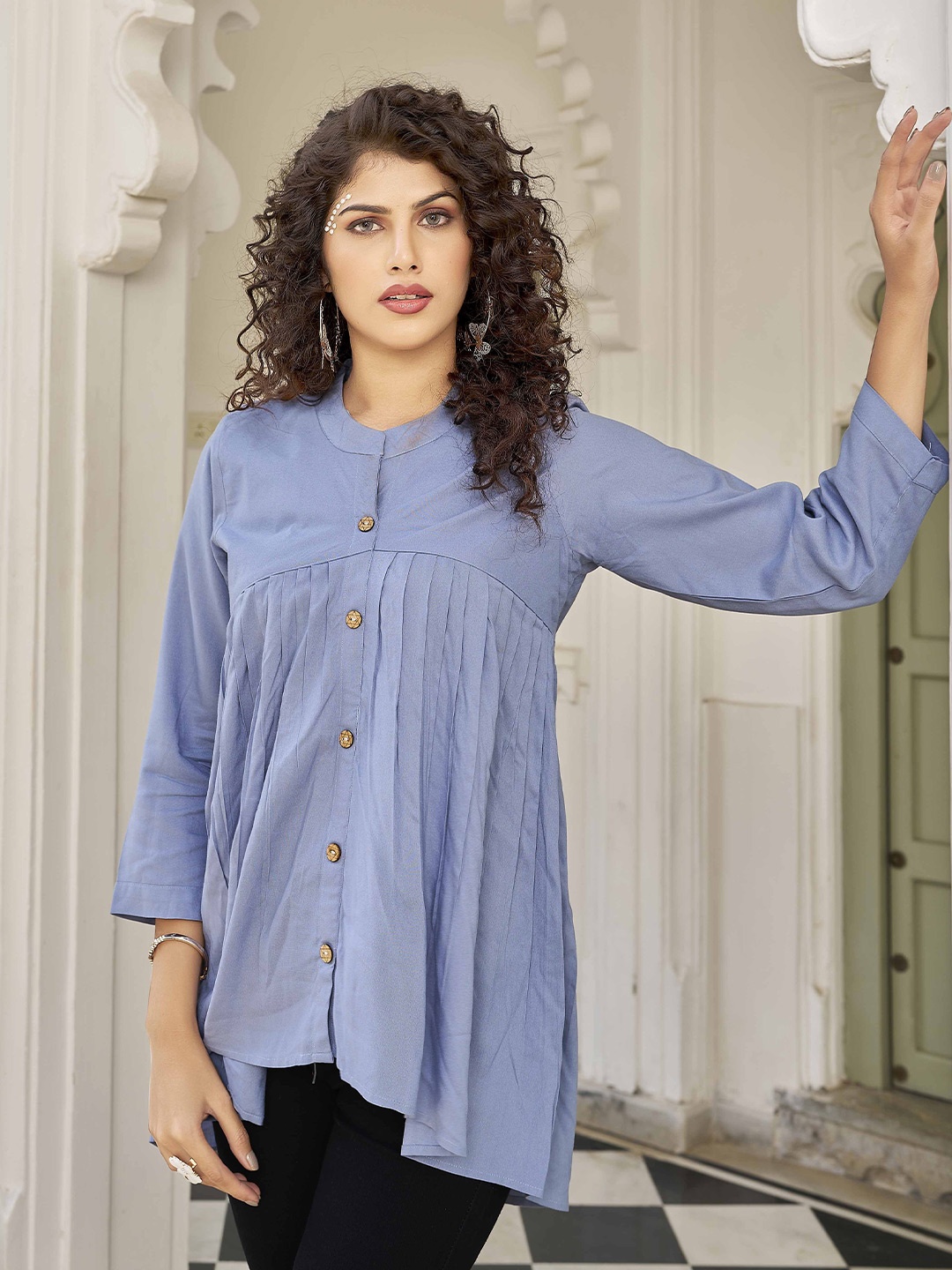 

Kesudi Mandarin Collar Tunic, Blue