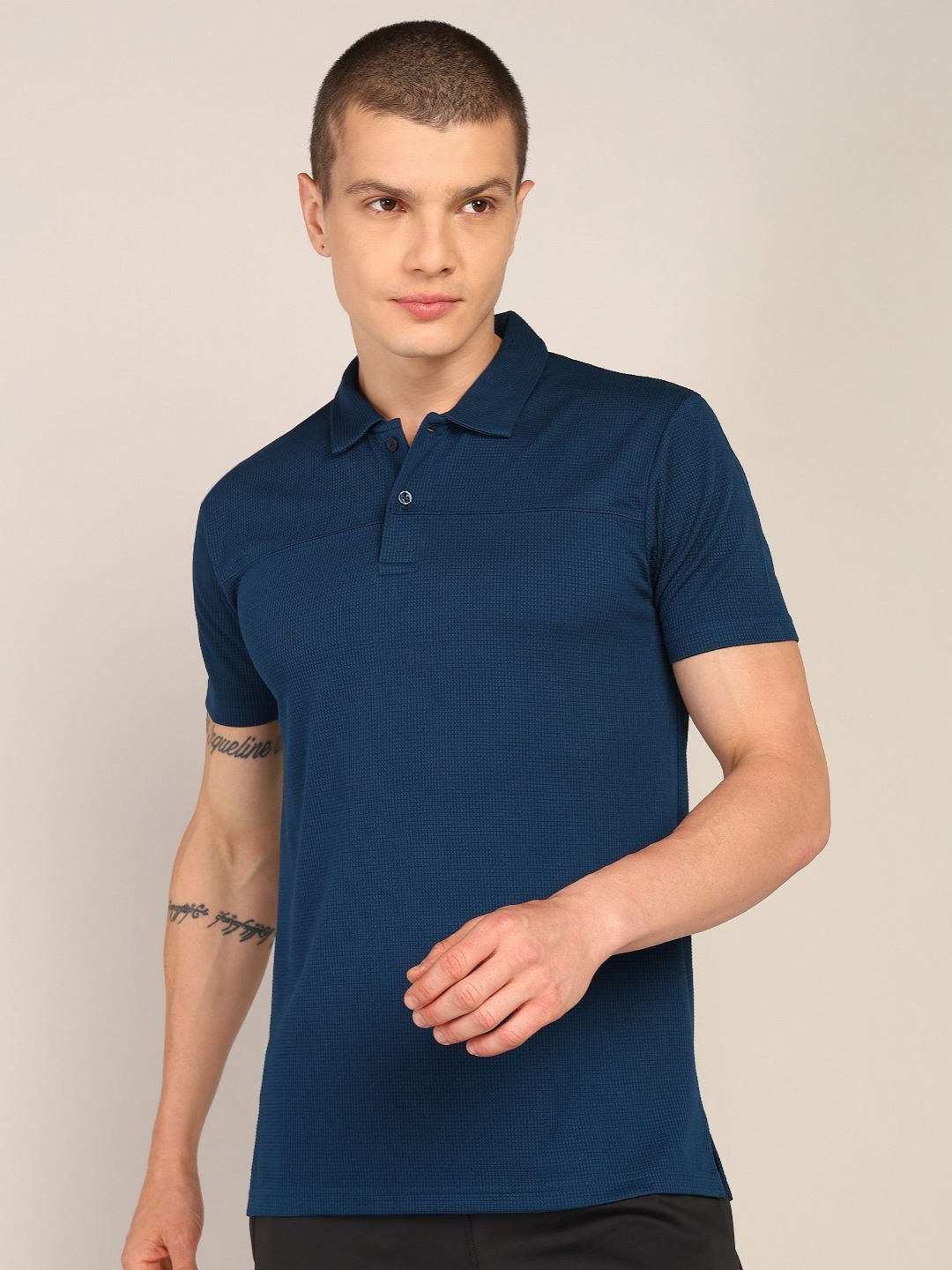 

Golden Kite Men Polo Collar Applique T-shirt, Blue