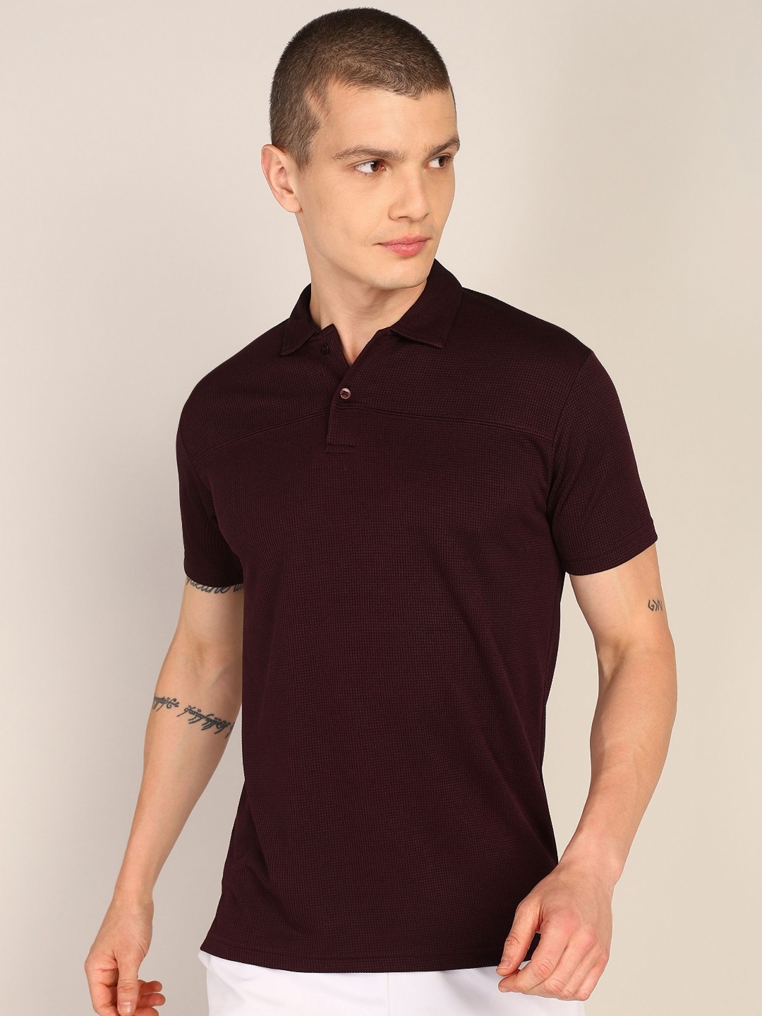 

Golden Kite Men Polo Collar Pockets T-shirt, Maroon