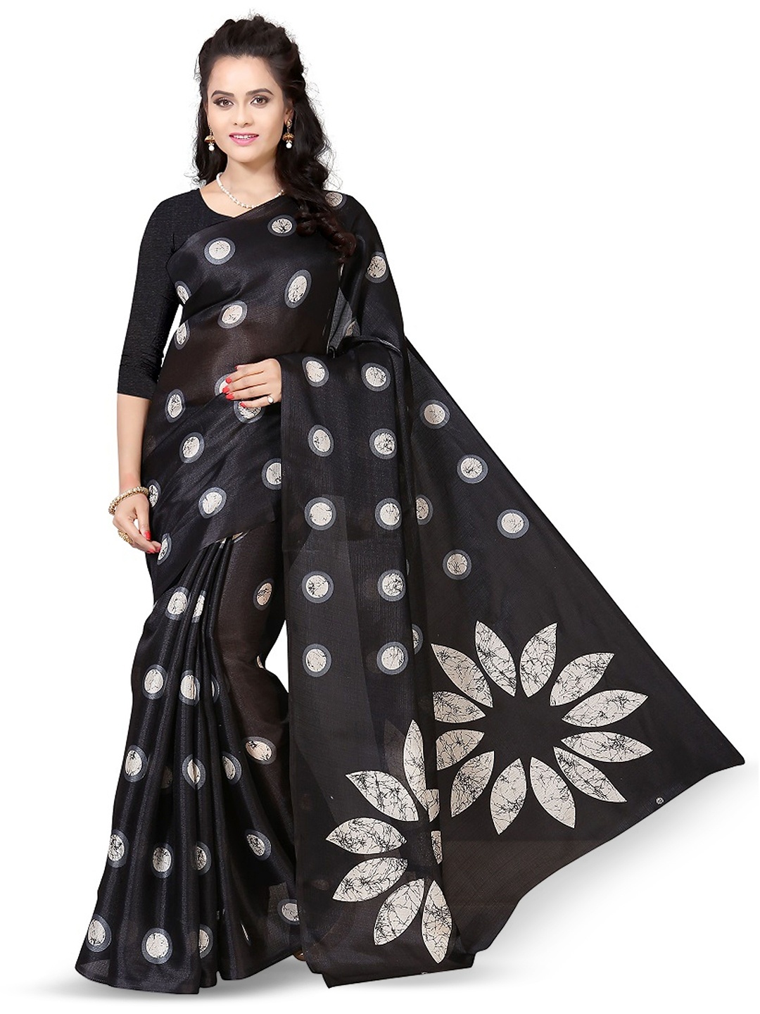 

RUNAYA NX Geometric No Border Saree, Black