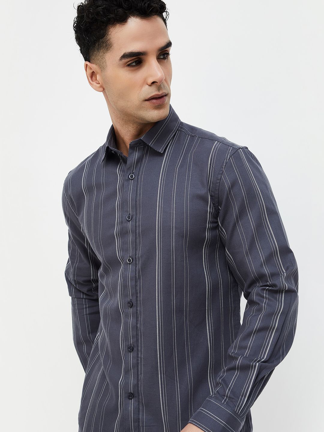 

CODE by Lifestyle Men Slim Fit Opaque Striped Casual Shirt, Grey