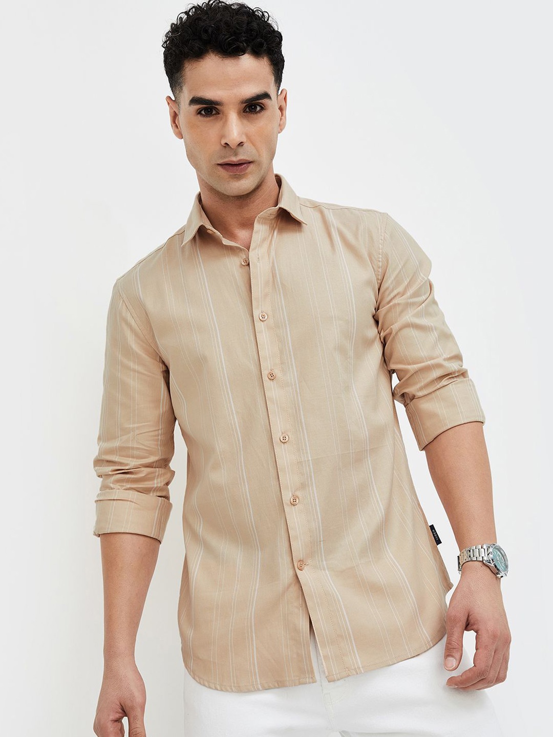 

CODE by Lifestyle Men Slim Fit Opaque Casual Shirt, Beige