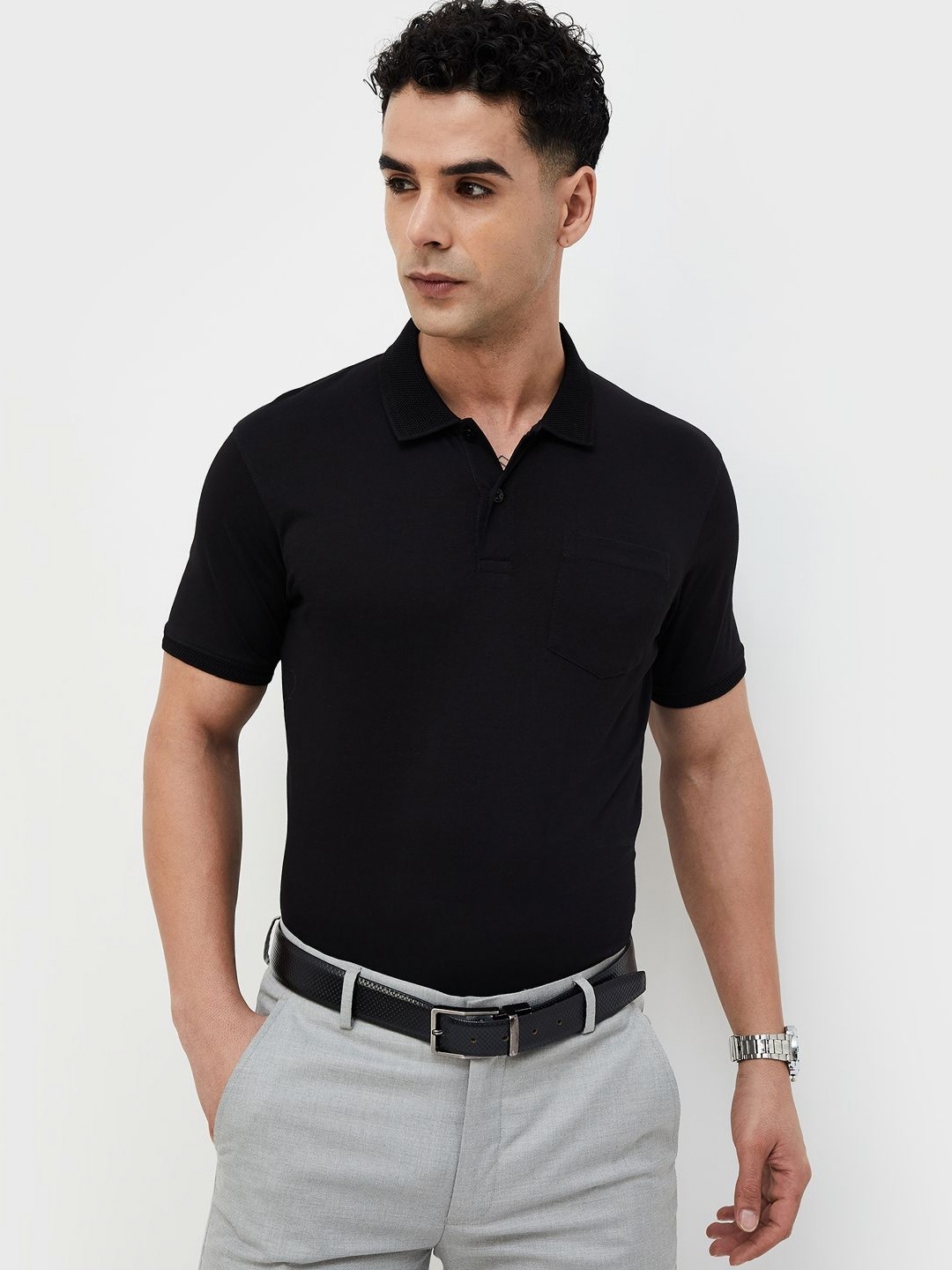 

CODE by Lifestyle Men Polo Collar Pockets T-shirt, Black