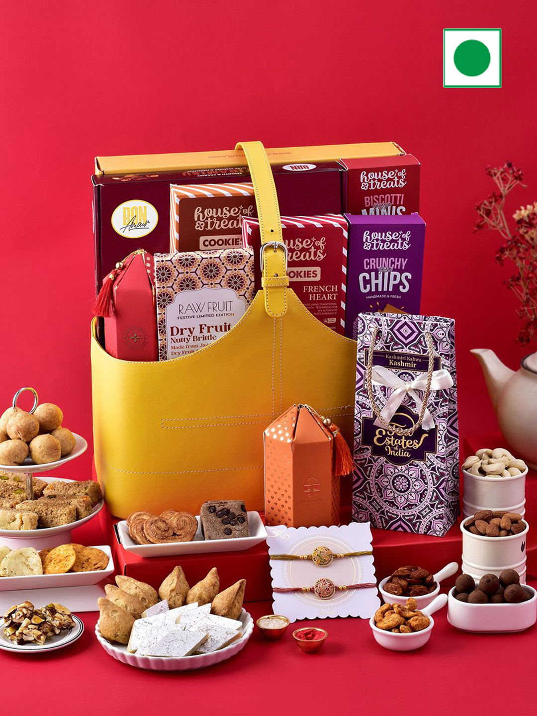 

Hyperfoods Set Of 2 Rakhi With Cookies & Sweet, Yellow