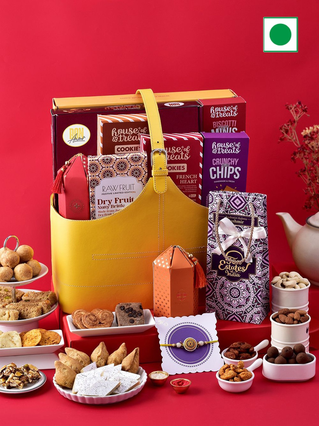 

Hyperfoods Rakhi with Cookies & Sweet Assorted Gift Set, Yellow