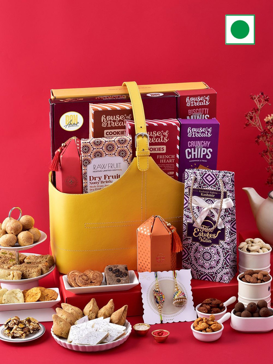

Hyperfoods 2 Pcs Rakhi With Dry Fruits & Sweets Gift Set, Yellow