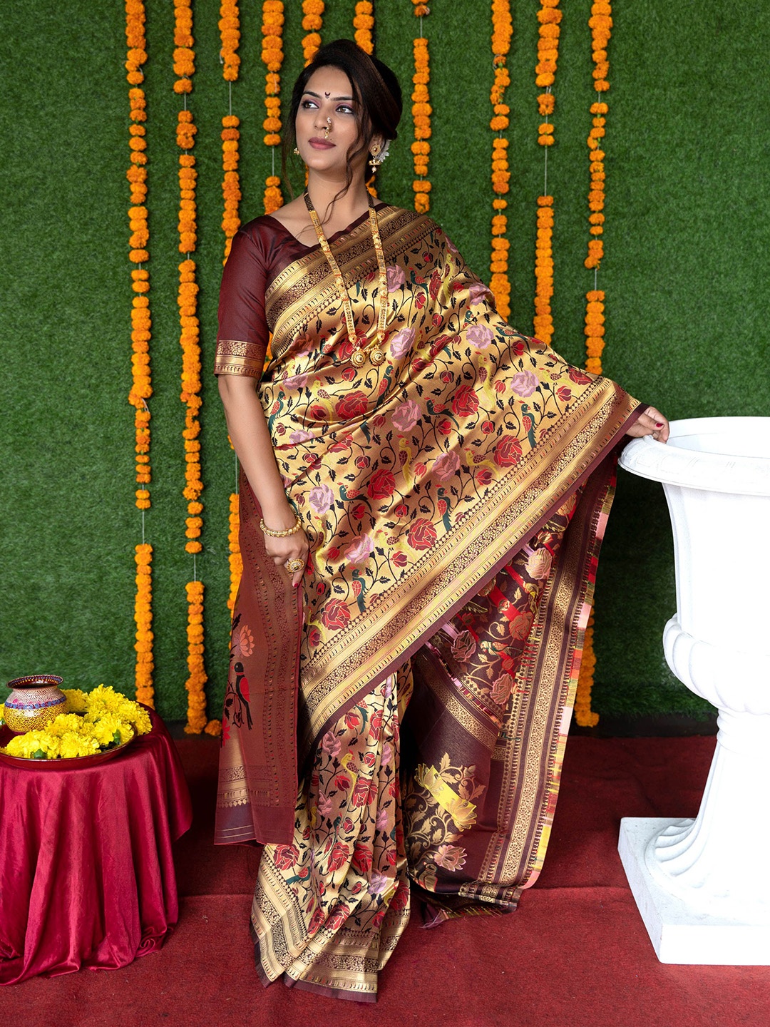 

KIMISHA Woven Design Zari Banarasi Saree, Maroon