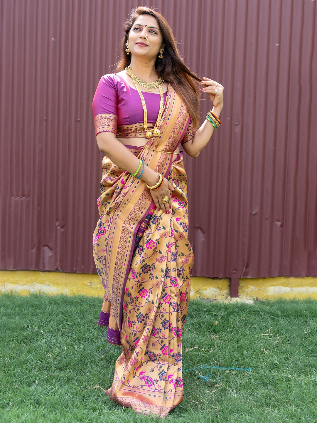 

KIMISHA Paisley Zari Banarasi Saree, Purple