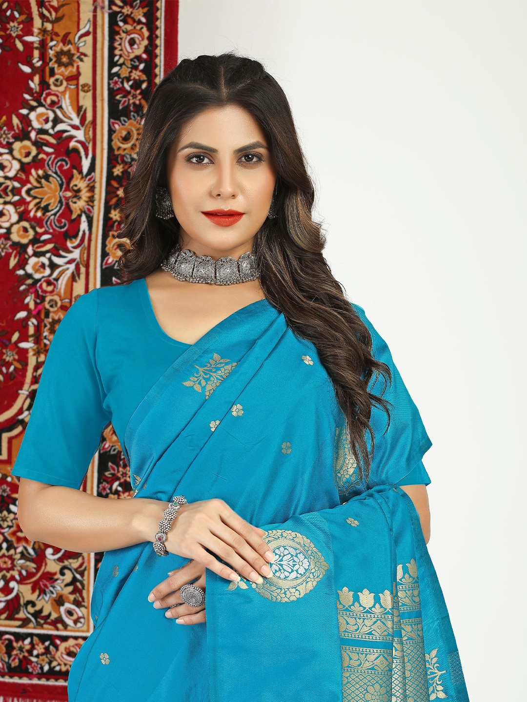 

KIMISHA Ethnic Motifs Zari Woven Kanjeevaram Saree, Blue