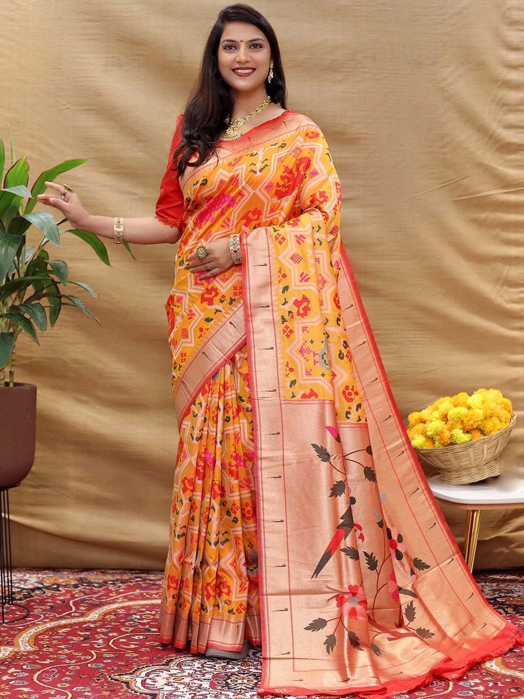 

KIMISHA Ethnic Motifs Zari Patola Saree, Yellow
